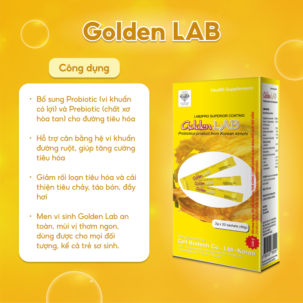 Men vi sinh Golden Lab - Nhập khẩu từ Hàn Quốc hộp 60 gói 