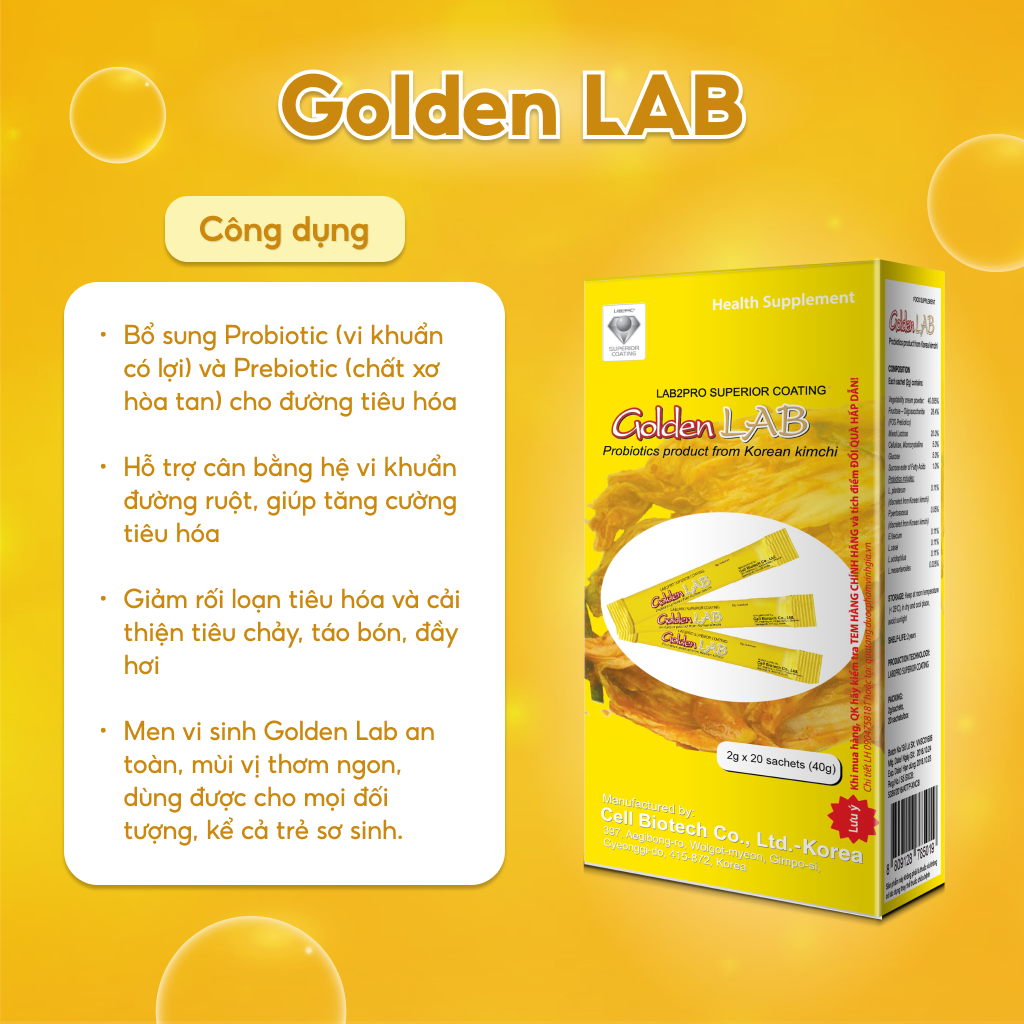 Men vi sinh Golden Lab - Nhập khẩu từ Hàn Quốc hộp 60 gói