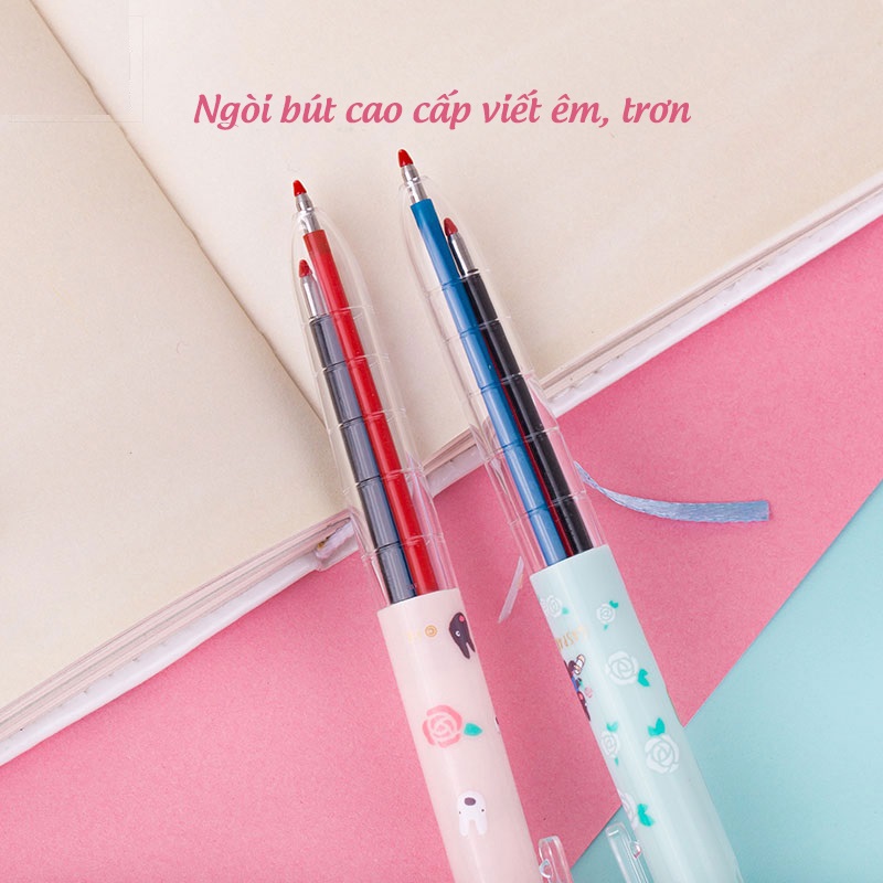 Bút Nước M&amp;G 3 Ngòi QGPH8705 - ngòi 0.5mm- màu xanh, đỏ, đen, thân có hoa và hình con thú dễ thương-1 cây