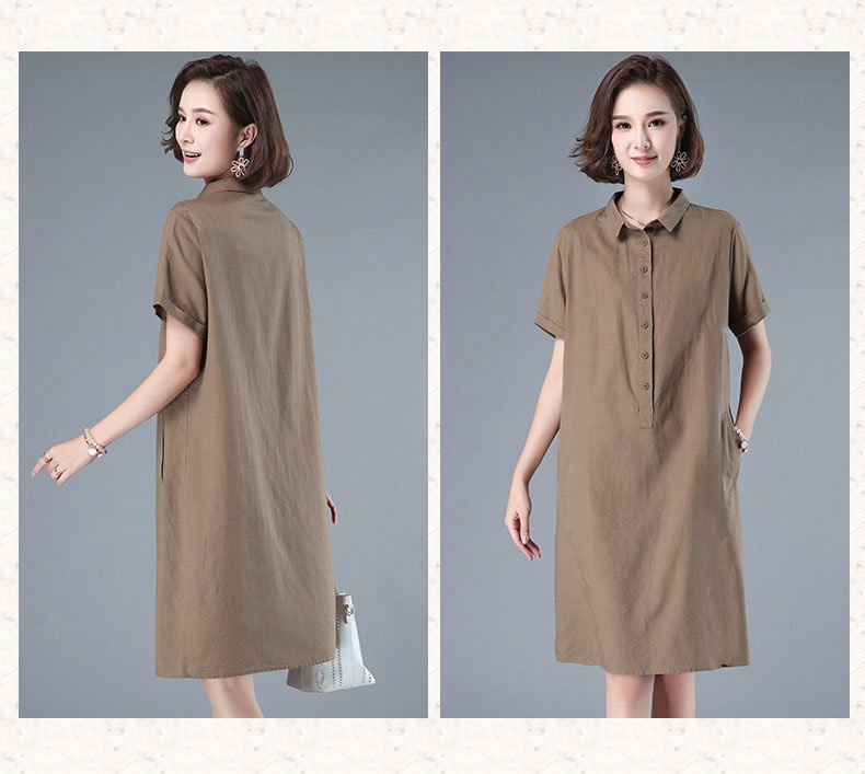Đầm váy sơ mi nữ ngắn tay, Váy linen nữ cổ sơ mi dáng ngắn, suông trơn phong cách nữ công sở ARCTIC HUNTER
