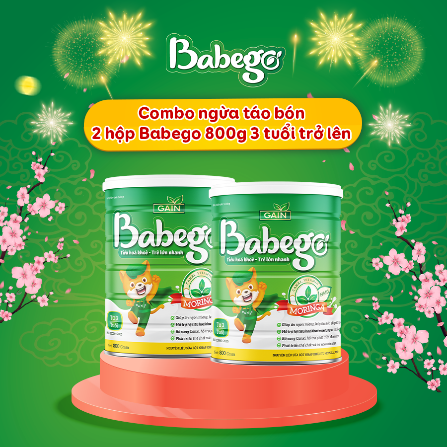 (TẶNG BỘ Ô TÔ ĐỒ CHƠI) Combo 2 lon sữa mát tăng cân, cải thiện táo bón Babego 3 tuổi trở lên