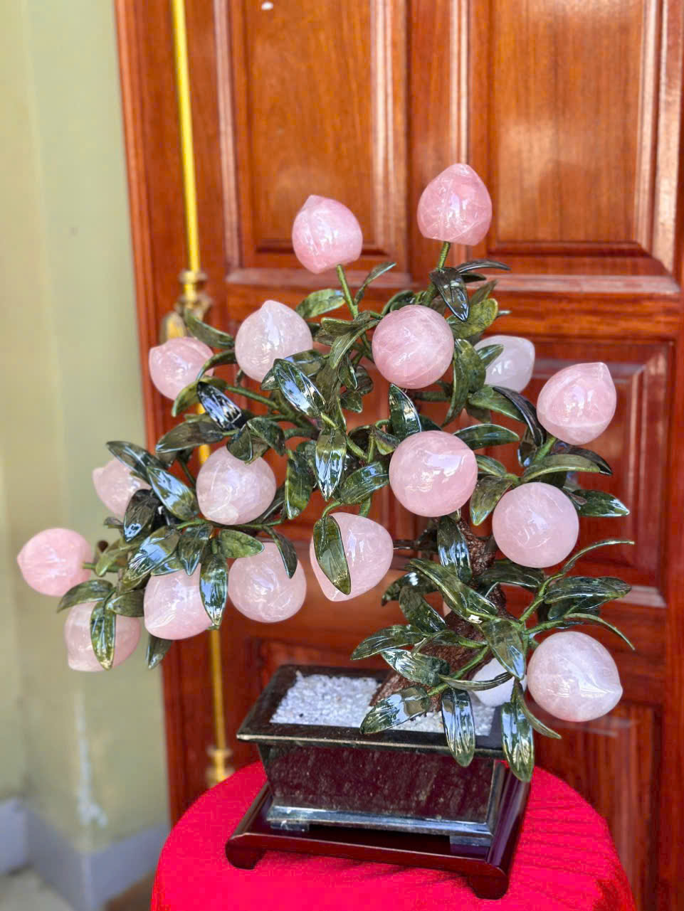 Cây đào phong thuỷ thạch anh hồng 18 quả|phongthuygiaphat