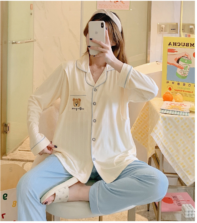 Bộ Đồ Bầu Sau Sinh Dài Tay Có Khe Mở Cho Con Bú Chất Liệu Cotton B12