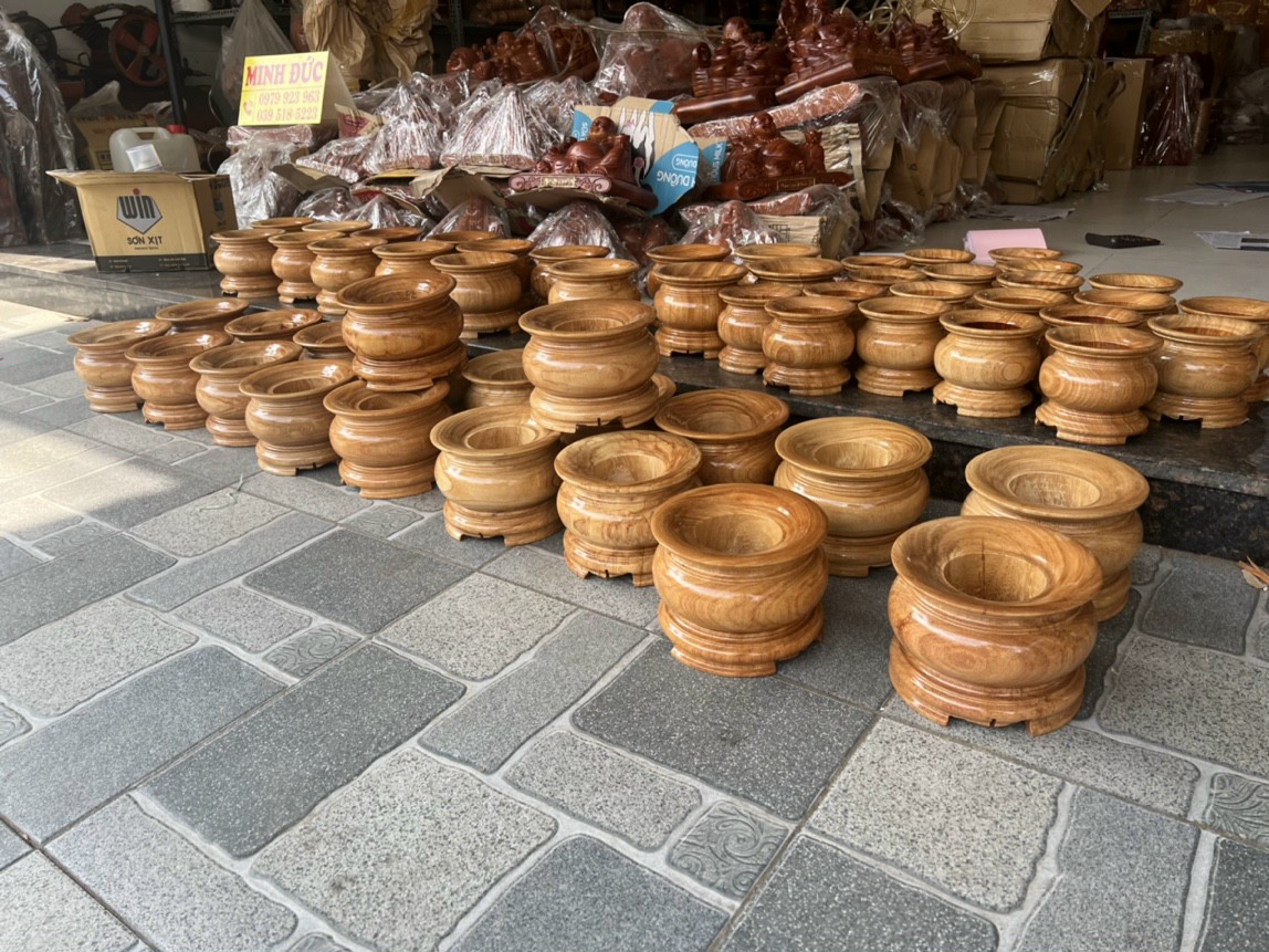 Bát nhang - lư hương gỗ gõ nguyên khối 16 CM