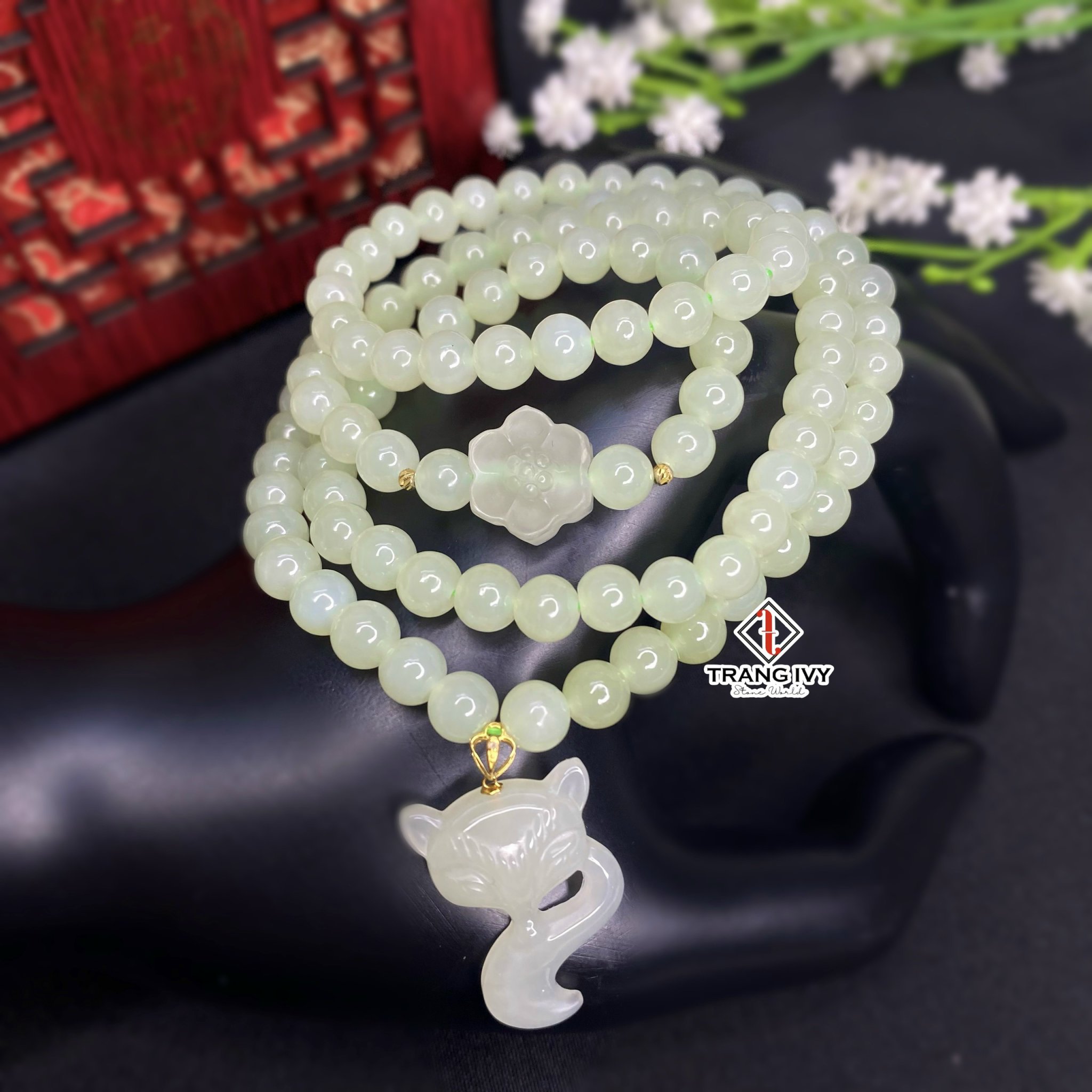 Vòng Tay Ngọc Hoà Điền Mix Hồ Ly Và Hoa Mai