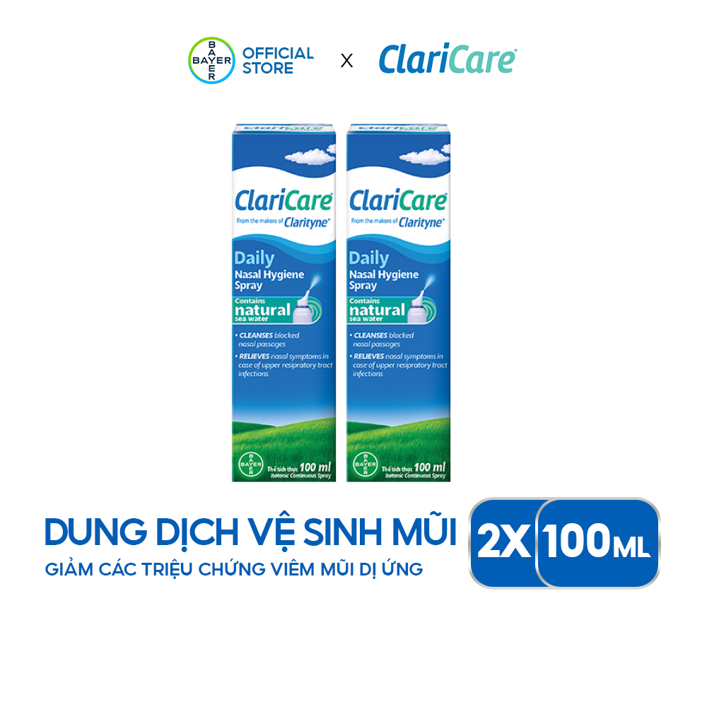 Combo 2 Dung Dịch Xịt Vệ Sinh Mũi CLARICARE 100ml x2 Giảm Các Chiệu Trứng Viêm Mũi Dị Ứng