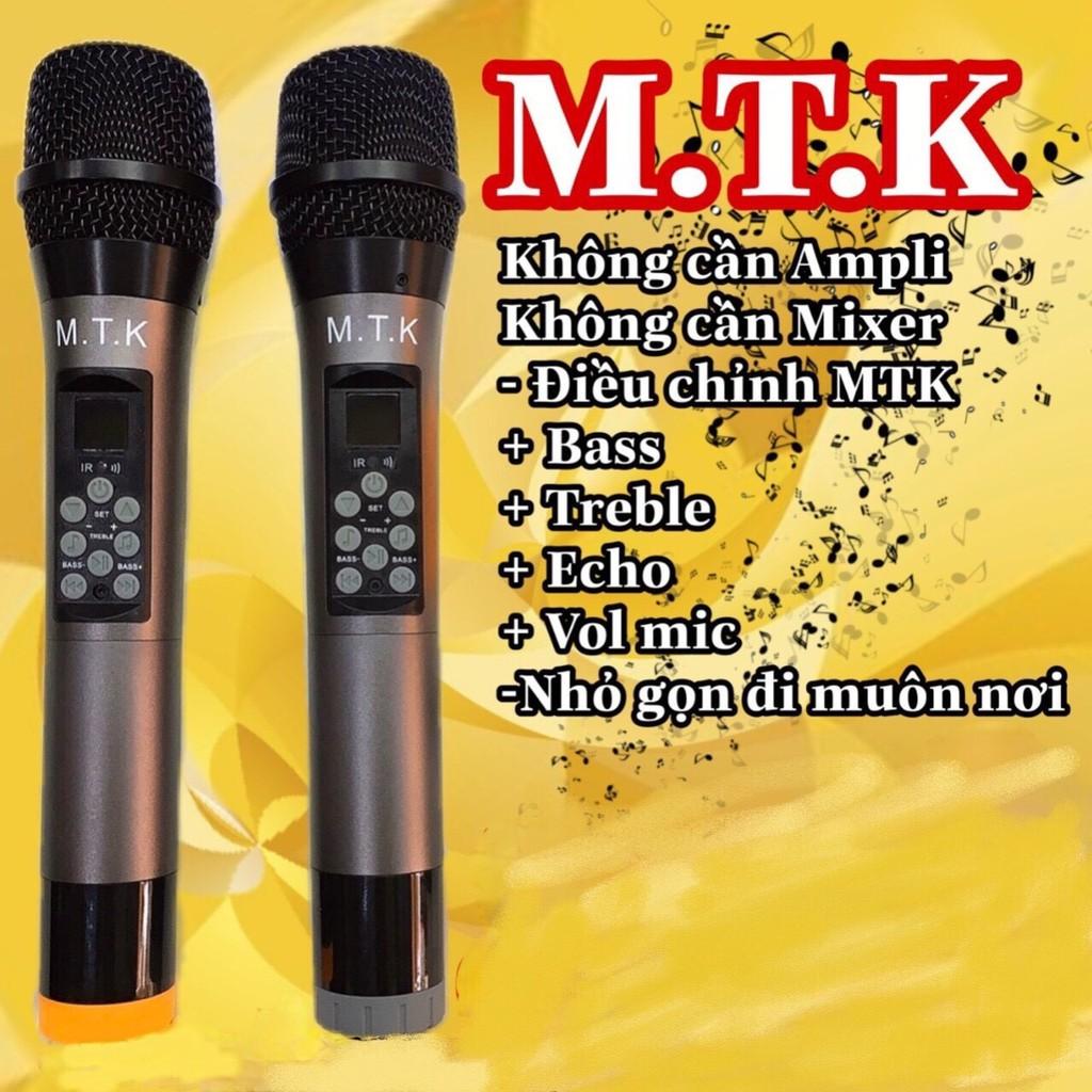 Micro đa năng MTK hát karaoke không dây phù hợp mọi loa kéo, bắt âm tốt, chỉnh bass-treble-echo trên thân mic sóng xa