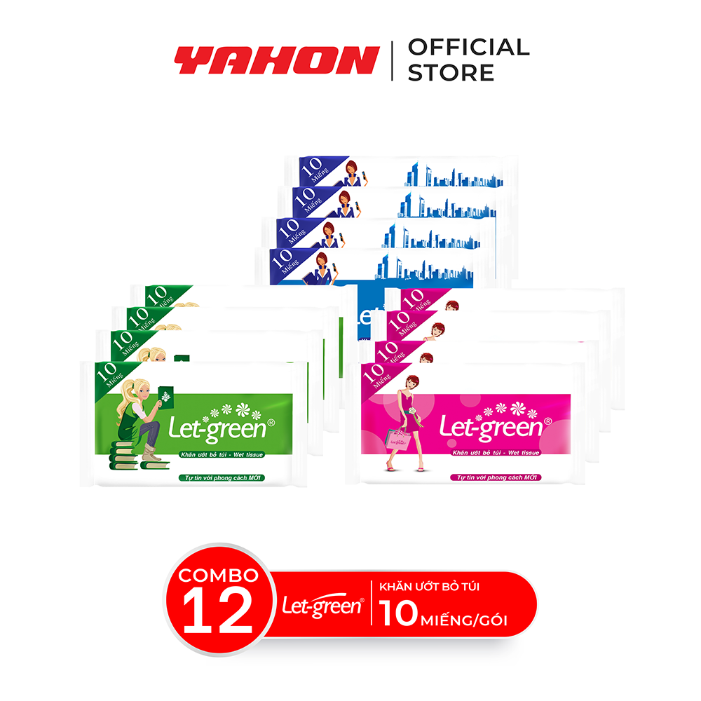 Combo 12 Bao Khăn Ướt Bỏ Túi LET-GREEN, 10 Miếng/Bao