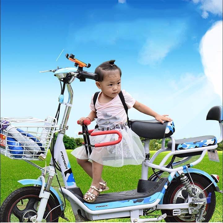 Ghế gắn trên xe đạp, xe điện cho trẻ em ngồi - Tặng 1 tay nắm sừng