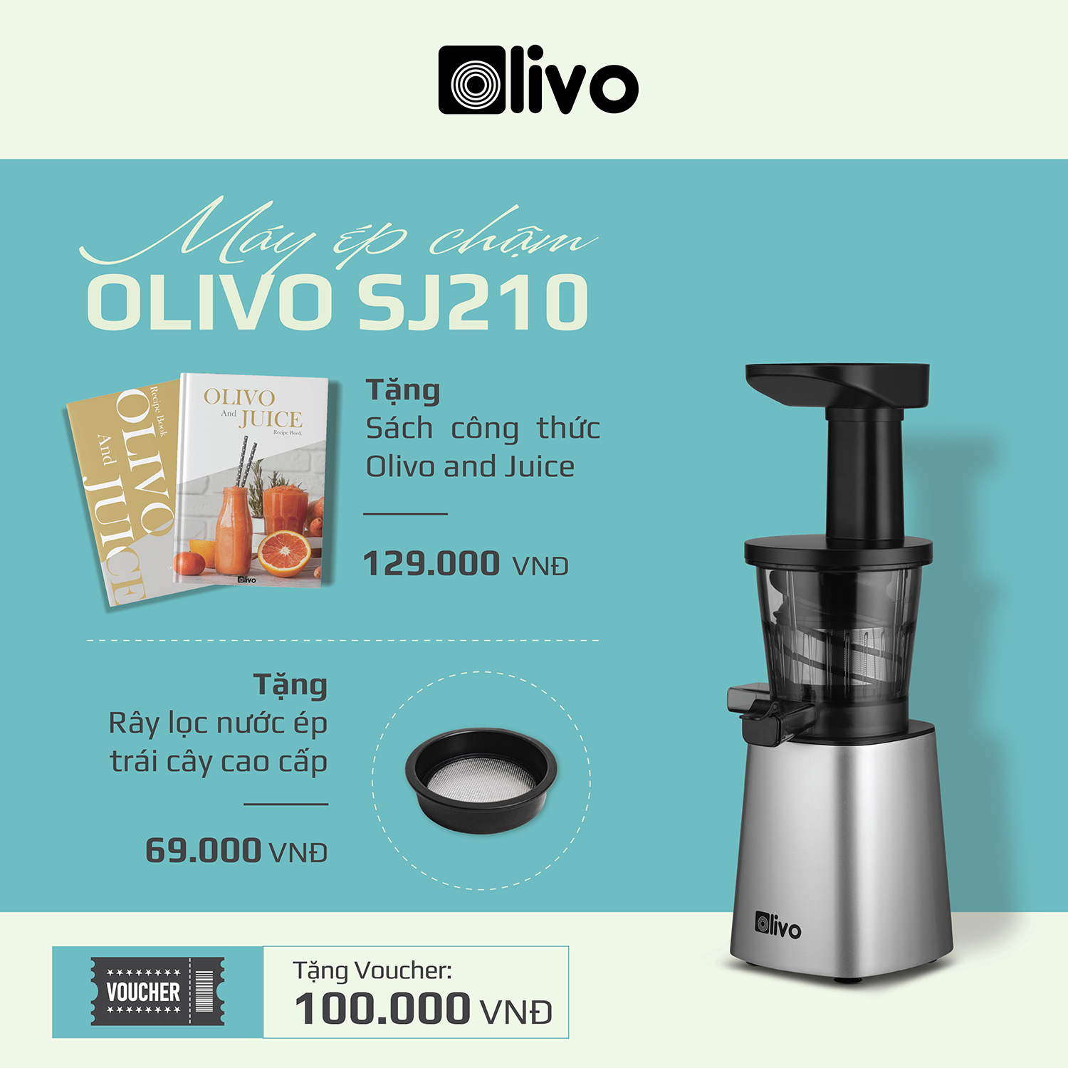 Máy Ép Chậm Olivo SJ210 [CHÍNH HÃNG] Làm Kem, Ép Rau Củ Quả, Ép Đậu Nành 3 Trong 1, Ép Kiệt Bã 99% Thiết Kế Đột Phá, Dễ Dàng Vệ Sinh