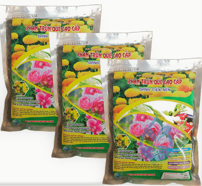 Phân trùn quế cao cấp dạng viên nén - Gói 1kg - Phân giun quế nguyên chất dành cho hoa Lan, hoa hồng, cây kiểng