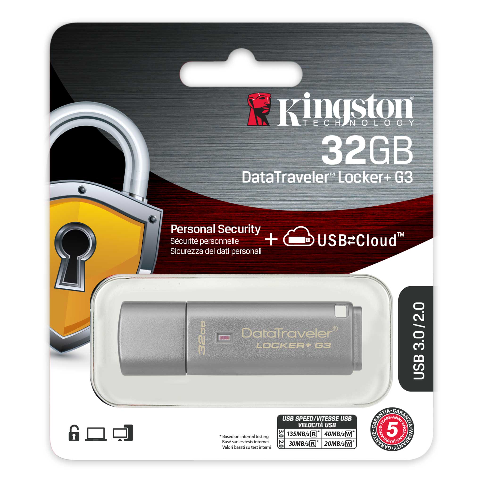 USB Bảo Mật Kingston DataTraveler Locker+ Gen 3 - DTLPG3/32GB - Hàng chính hãng