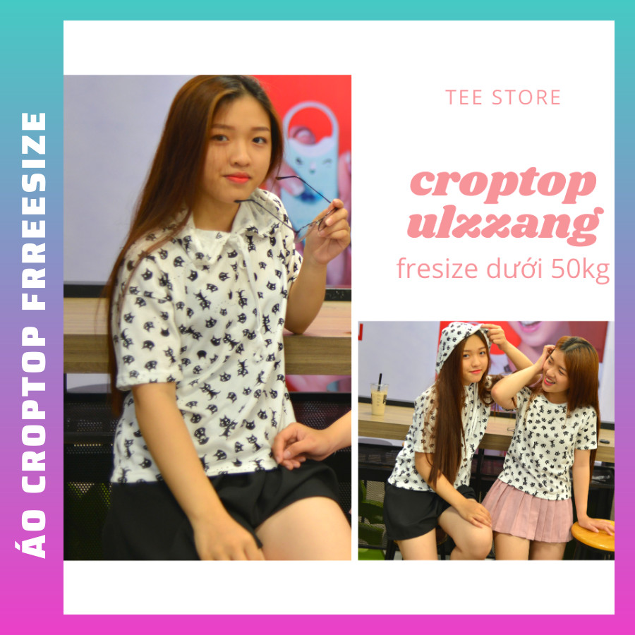 Áo Croptop nữ  cute , có thể mặc thành áo cặp bạn thân, chất thun cotton 100% cao cấp , ÁO THUN NỮ FREESIZE DƯỚI 50KG