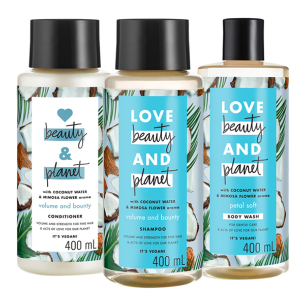 Combo Gội Xả + Sữa Tắm Love Beauty And Planet Cho Tóc Bồng Bềnh &amp; Cấp Nước Dịu Nhẹ Cho Da (400ml/Chai)