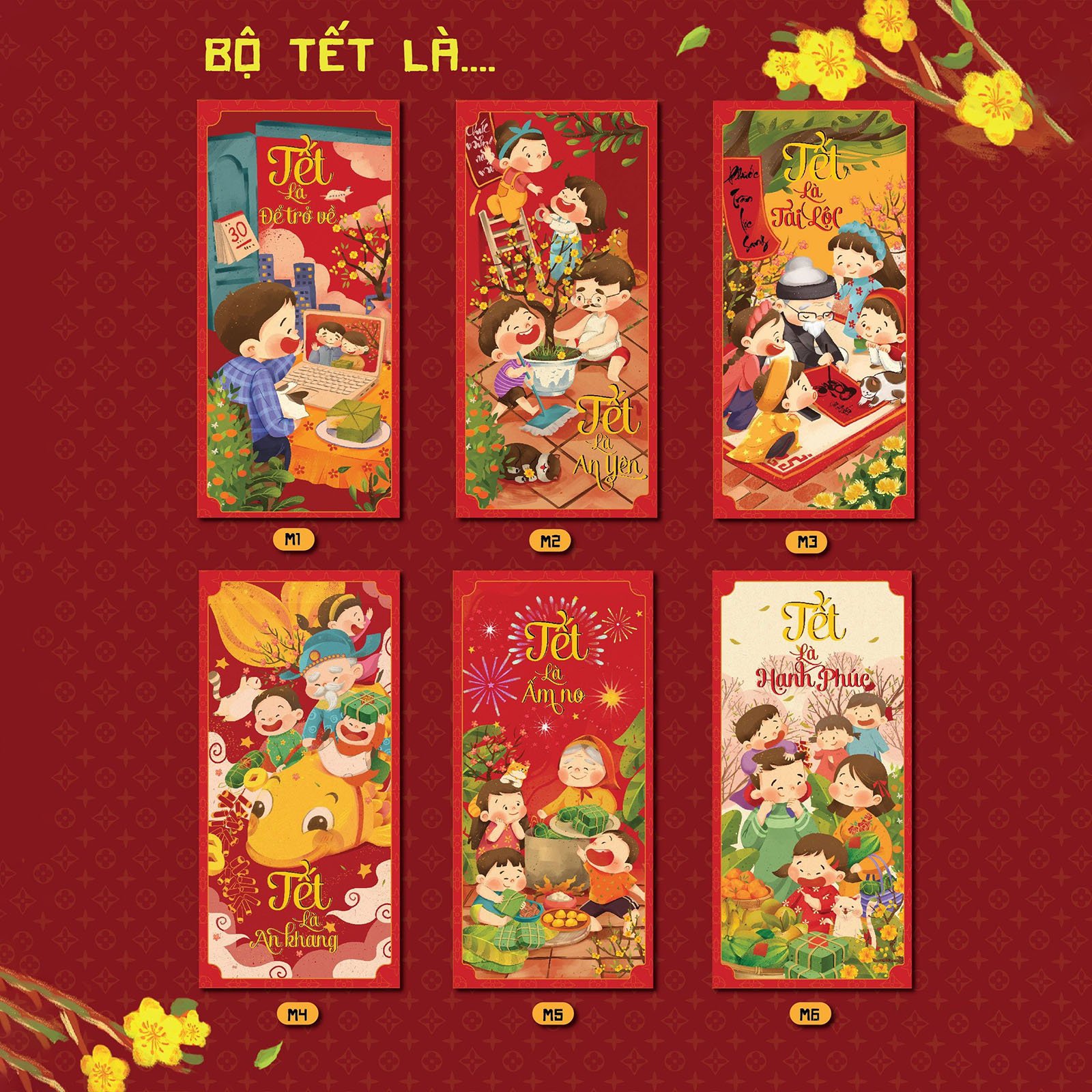 Bao lì xì đẹp 2024 set 10 cái - mẫu hoa lá