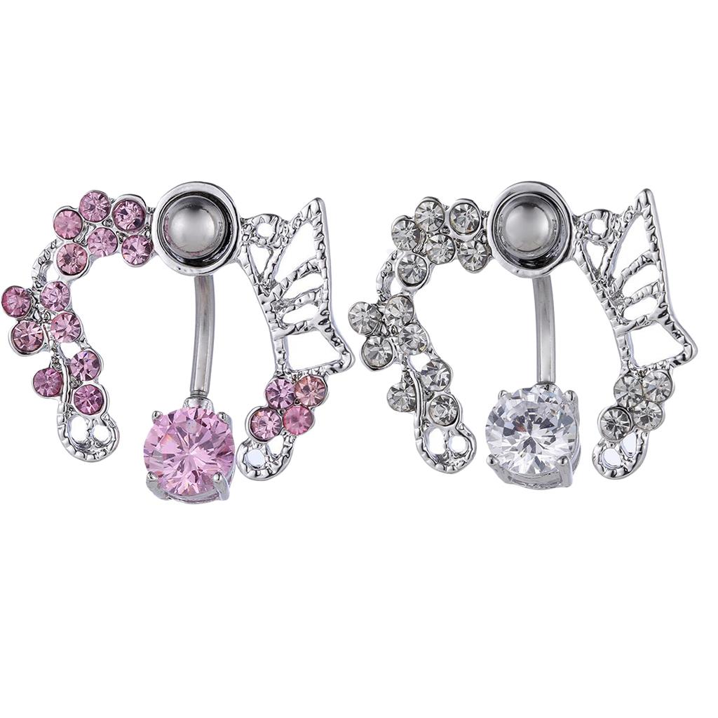Zircon Navel Ring Belly Button Body Piercing Jewelry stainless steel Silver