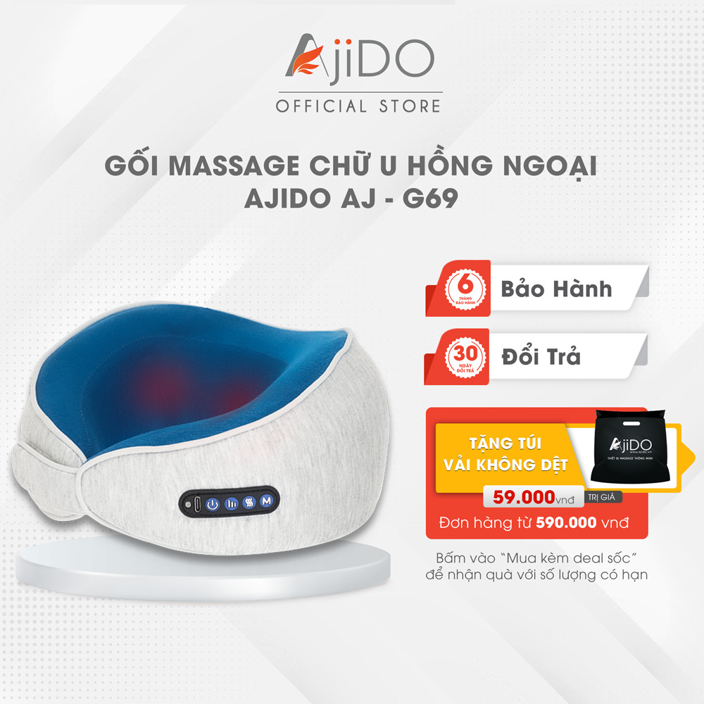 Gối Massage Chữ U AJIDOO AJ - G69 Tích Hợp Nhiệt Hồng Ngoại Đa Năng Giảm Đau Cổ Vai Gáy