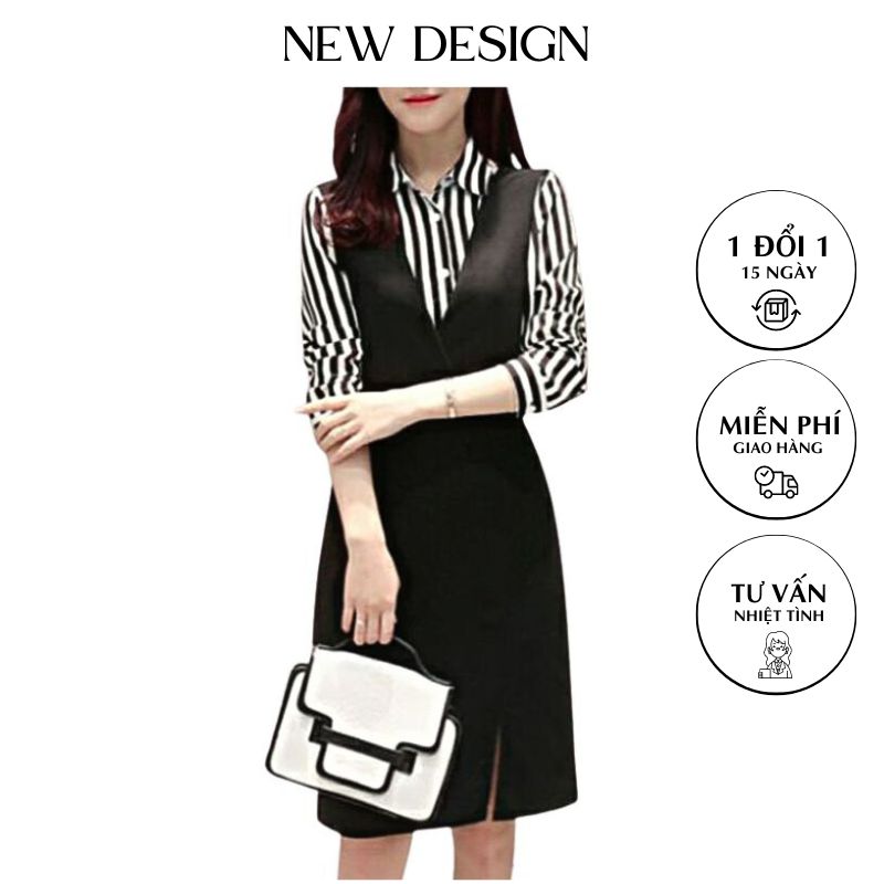 Yếm Váy Nữ New Design Thiết Kế Váy Xẻ Đùi , Có Size Màu Đen ,Dài Qua Gối Phong Cách Hàn Quốc Trẻ Trung  New Design CV0041
