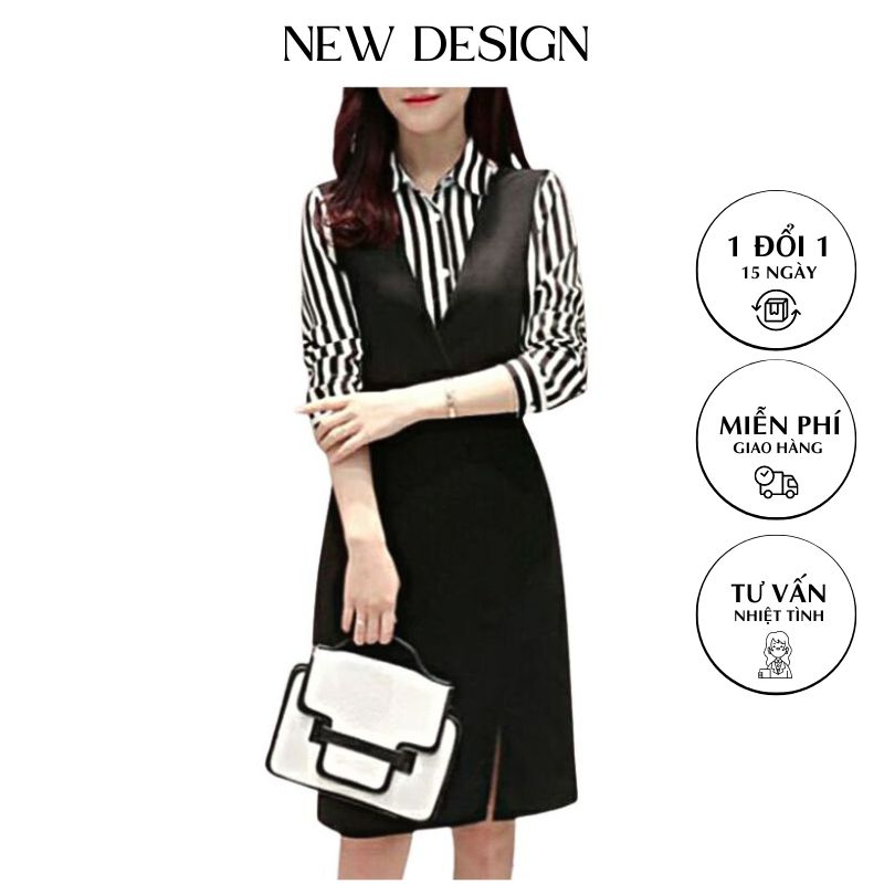 Yếm Váy Nữ New Design Thiết Kế Váy Xẻ Đùi , Có Size Màu Đen ,Dài Qua Gối Phong Cách Hàn Quốc Trẻ Trung New Design CV0041