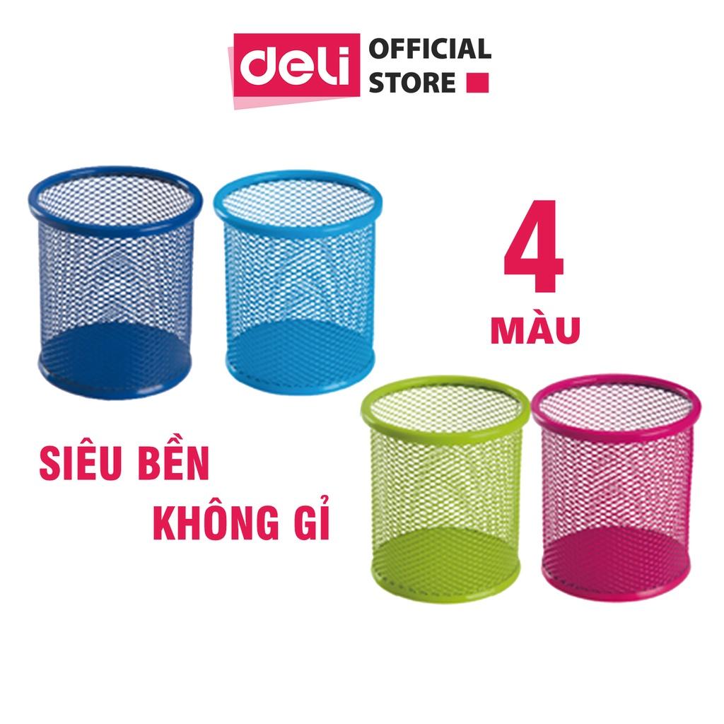 Cốc cắm bút kim loại Deli, 91x98mm - Xanh dương / Hồng / Trắng - 1 cái - 9153