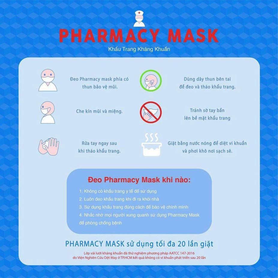 Khẩu Trang Vải Kháng Khuẩn,Kháng Bụi ,Chống Tia UV PHARMACY MASK 3 Lớp (HÀNG CÔNG TY)