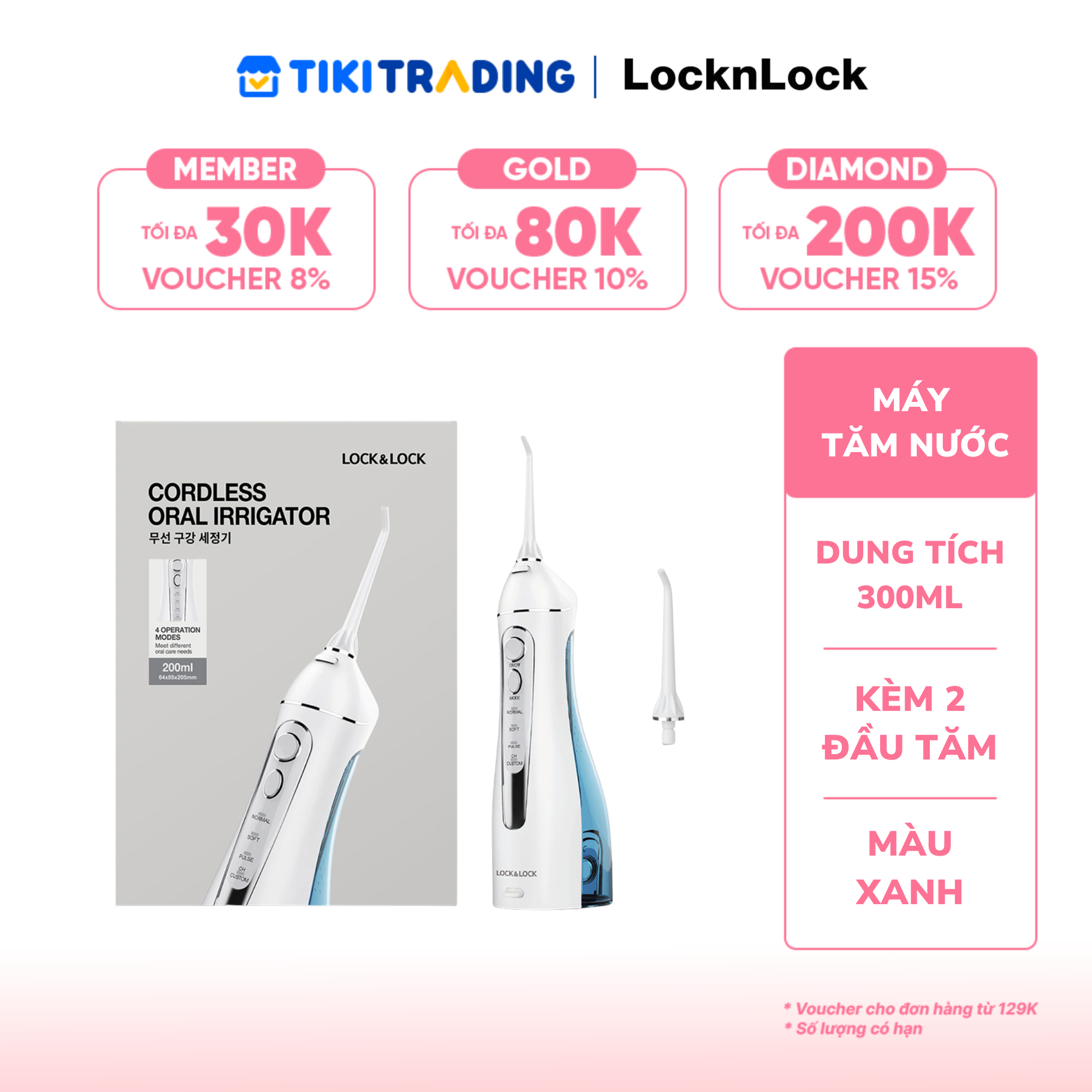 Máy Tăm Nước Không Dây LocknLock Cordless Oral Irrigator  - ENR156BLU - Màu Xanh Da Trời