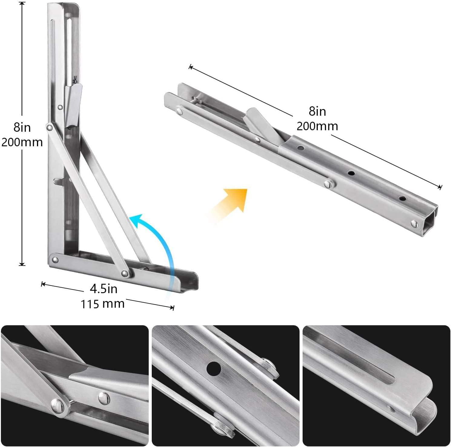 Bảng điều khiển gấp chuyên nghiệp hạng nặng, bảng điều khiển gấp bằng thép không gỉ bàn điều khiển gấp bảng giá đỡ gấp giá đỡ giá đỡ cho băng ghế và kệ (200mm, 2 cái)