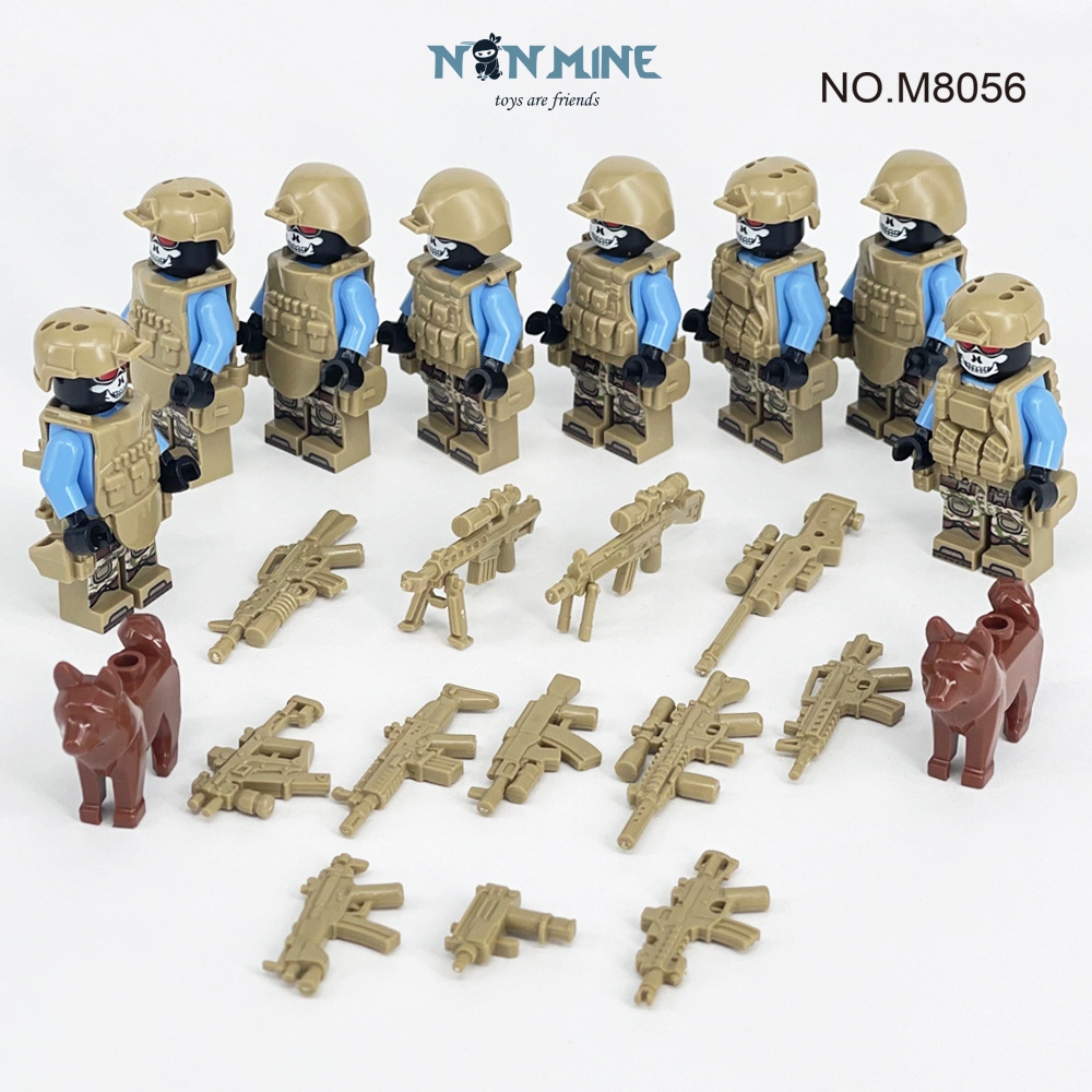 Minifigures Combo 8 Lính Lắp Ráp Quân Đội Chiến Đấu Đặc Chủng Swat Có Giáp Trang Bị Và Chó Nghiệp Vụ M8056