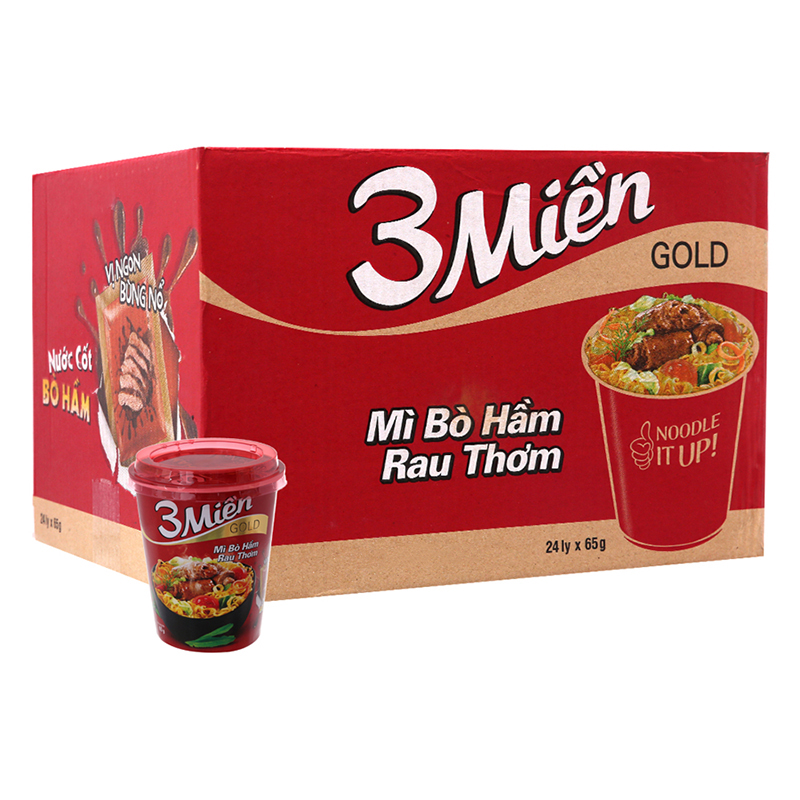 Thùng 24 Ly Mì Ly Bò Hầm Rau Thơm Reeva 3 Miền Gold 65G
