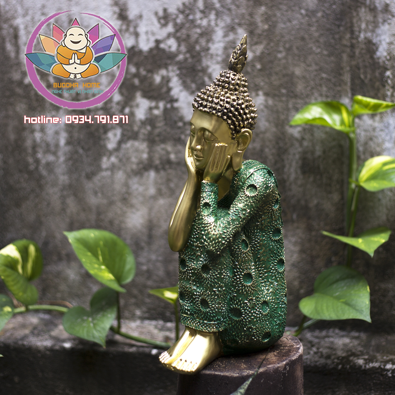 Bộ tam thế Phật An nhiên Màu xanh rêu vàng cổ, phong thủy, trang trí nhà cửa, thờ cúng