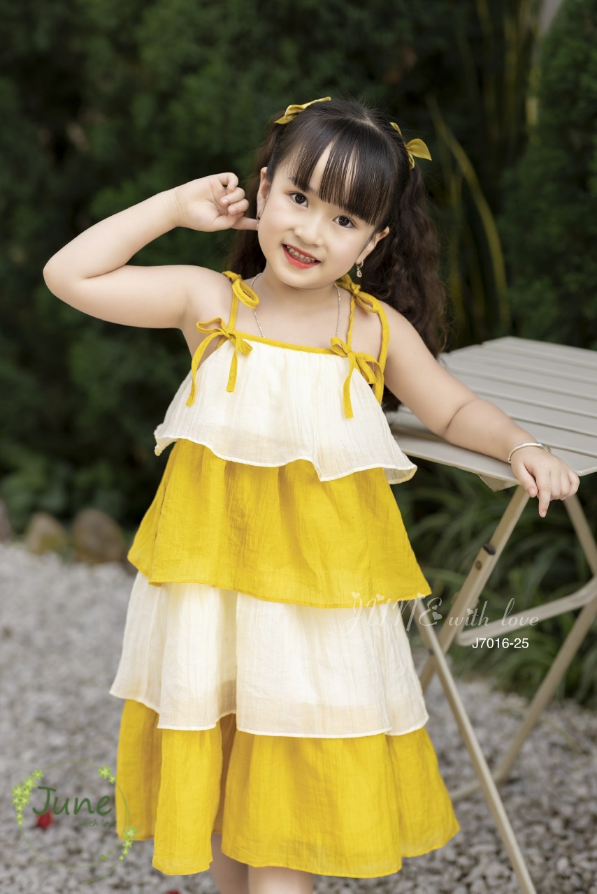 Váy 2 dây cho bé gái 1-10 tuổi nhiều tầng phối màu hàng thiết kế vải tơ nhẹ thoáng mát thấm hút mồ hôi