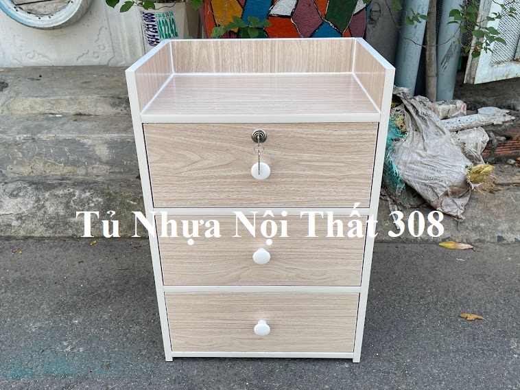 Tủ, Kệ Đầu Giường Nhựa Đài Loan Cao 64cm Ngang 43cm Sâu 31cm Màu Xoan Đào K196