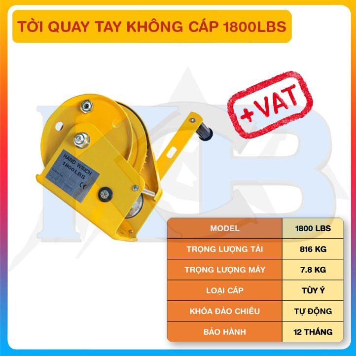 Tời Quay Tay Không Cáp 1800LBS Tải Trọng 816Kg(VAT)