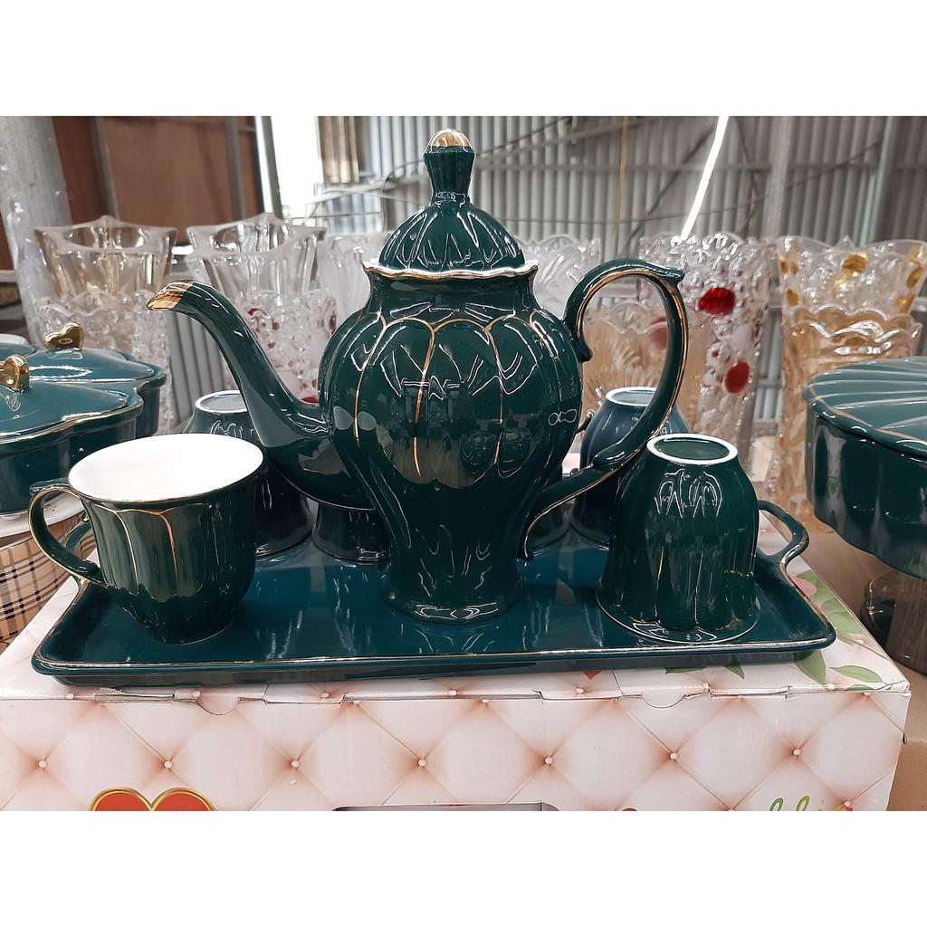 Bộ Bình Cốc Sứ Xanh Cổ Vịt Cao Cấp