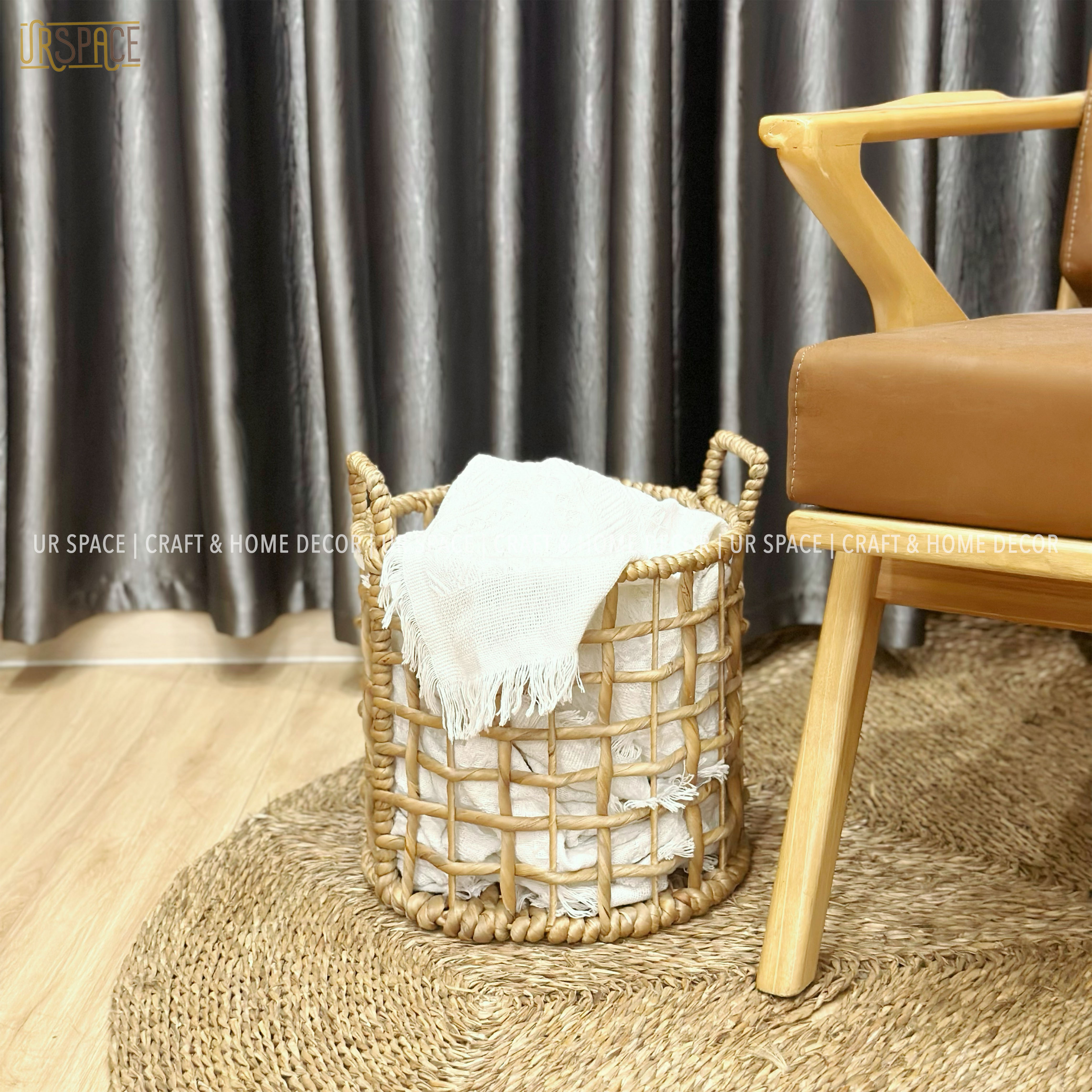 Sọt lục bình tròn URSPACE đựng quần áo, đồ chơi, trồng cây, decor trang trí /