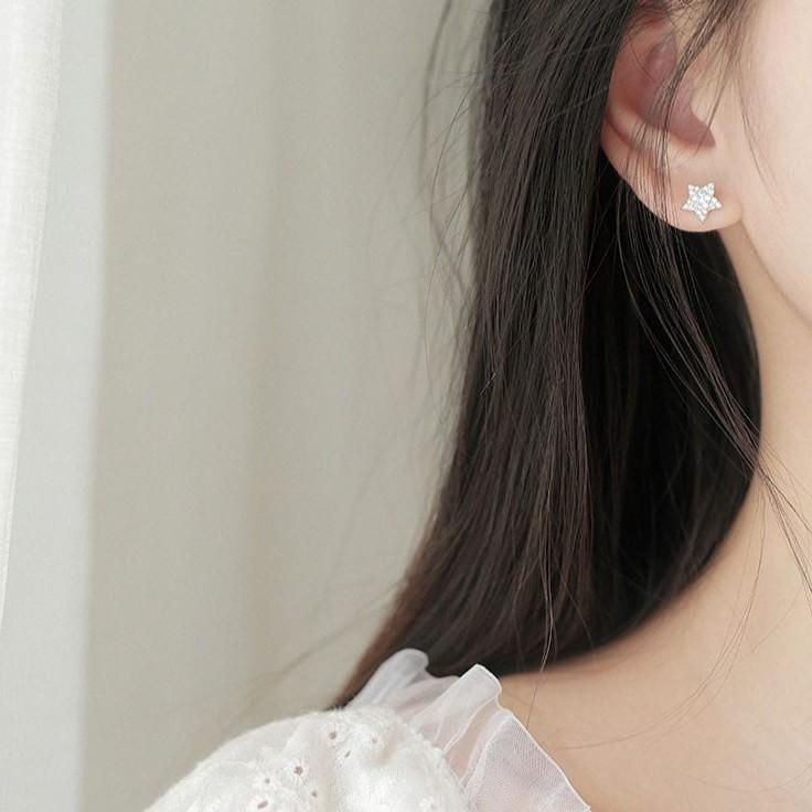 Bông Tai Nữ Mạ Bạc Trăng Sao So Le Ins