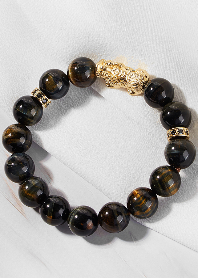 Vòng thạch anh mắt hổ phối tỳ hưu bạc mạ vàng 24K Ngọc Quý Gemstones
