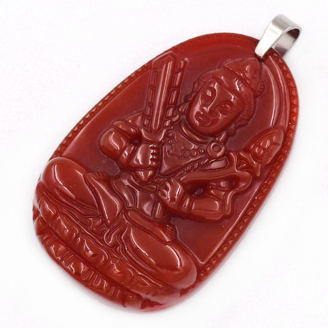 Mặt Phật Hư không tạng mã não đỏ 5 cm kèm móc và dây chuyền inox, Mặt Phật bản mệnh