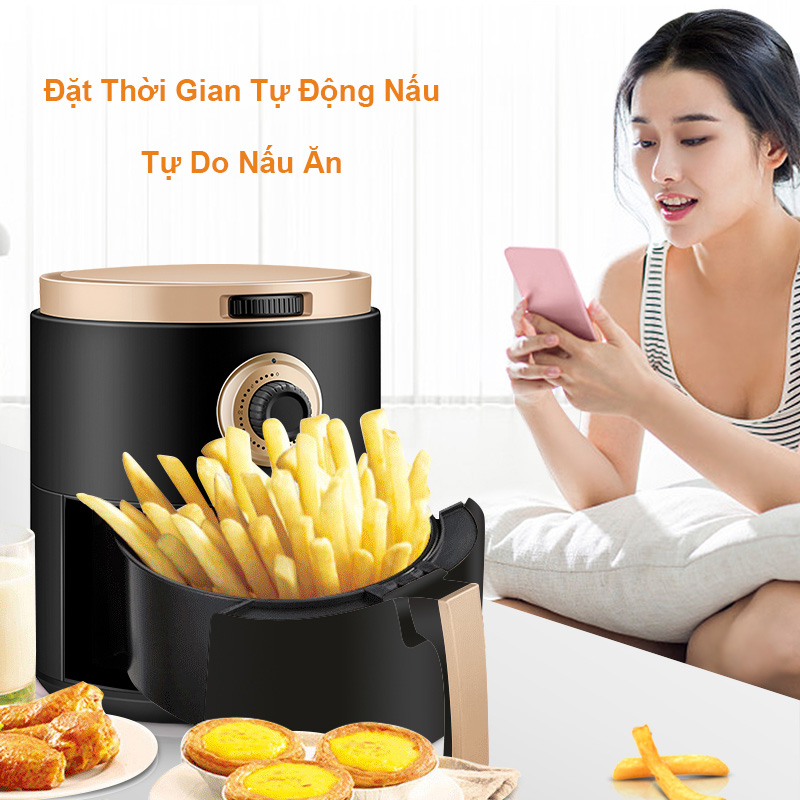 Nồi Chiên Không Dầu 3L Nút Xoay Chỉnh Tự Do Nhật Độ Thời Gian Thể Tích Nhỏ Năng Lượng Lớn Chiên Nhanh Không Dầu Không Khói Nấu Không Hạn Chế