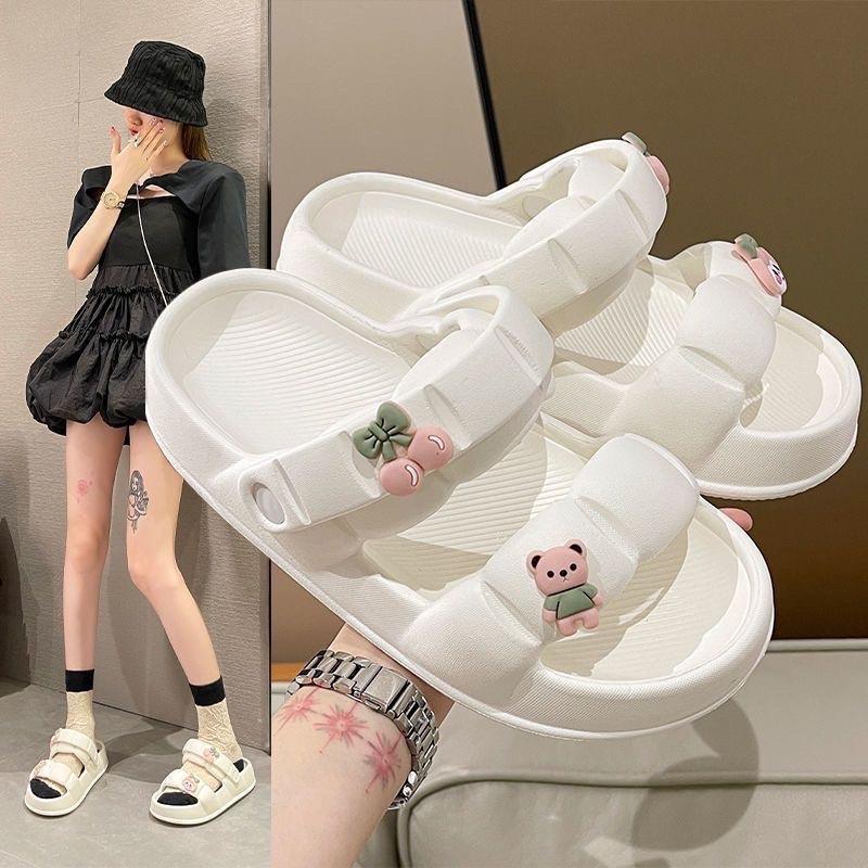 Dép sandal 2 quai ngang đế đúc độn cho nữ đi học đi chơi đi biển chống trơn trượt siêu cute - DL169 - Trắng trơn