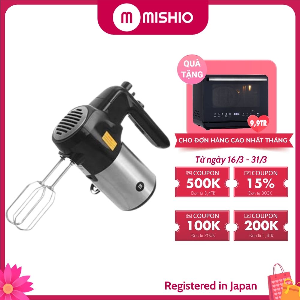 Máy đánh trứng Mishio MK215 300W - 5 tốc độ, đi kèm que đánh bột và đánh trứng - Hàng chính hãng