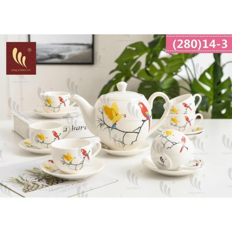 Bộ ấm chén uống trà sứ trắng hoa