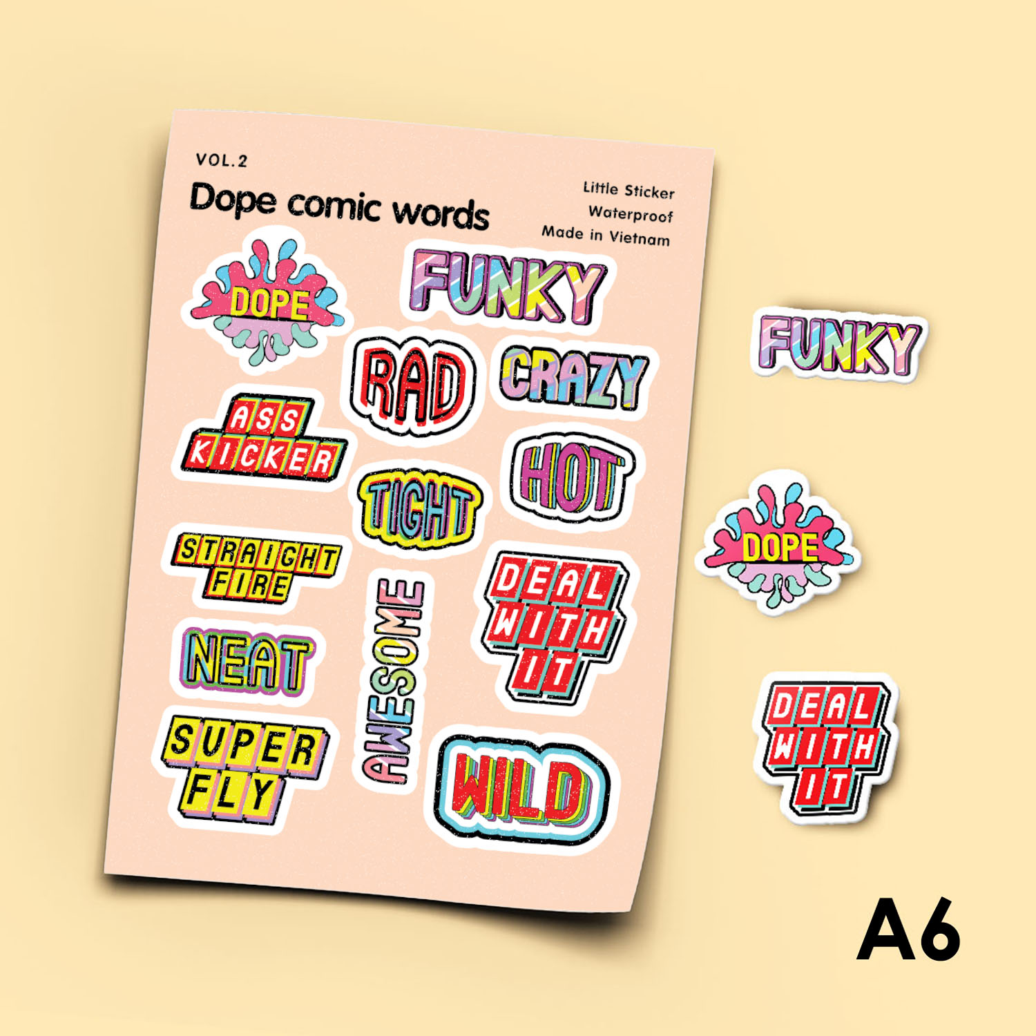 Vol.2 comic words - Little sticker sheet A6 hình dán cán màn lấp lánh - Sticker Factory