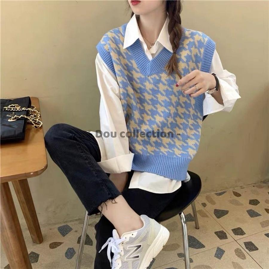 Áo Gile Họa Tiết Caro Vintage Áo Len Không Tay Dáng Xuông Cá Tính Thời Trang Thu Đông - Mã TA001