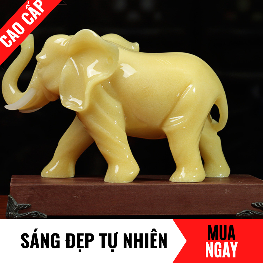 Tượng Voi Trang Trí Phong Thủy Bằng Đá Băng Ngọc Cao 20cm