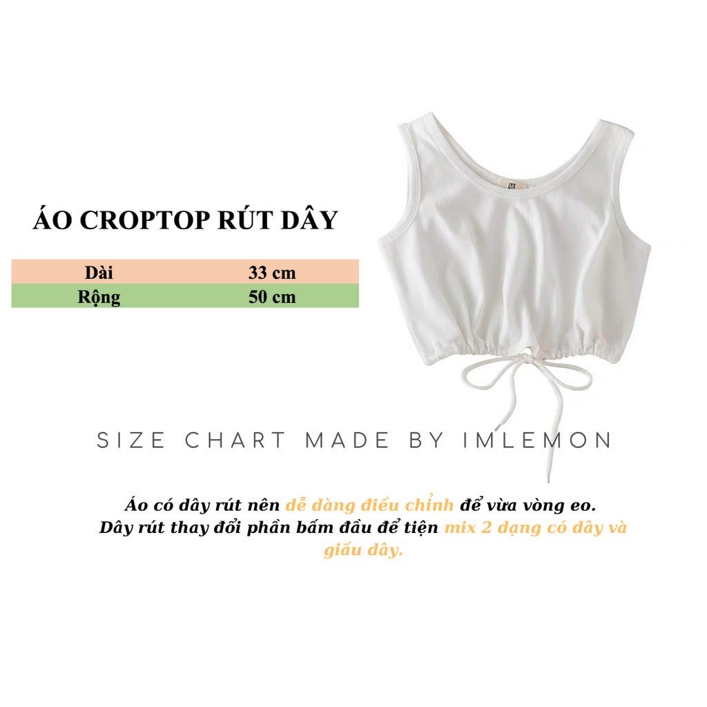 Áo Thun Croptop Ba Lỗ Rút Eo BASIC Thể Thao, Năng Động