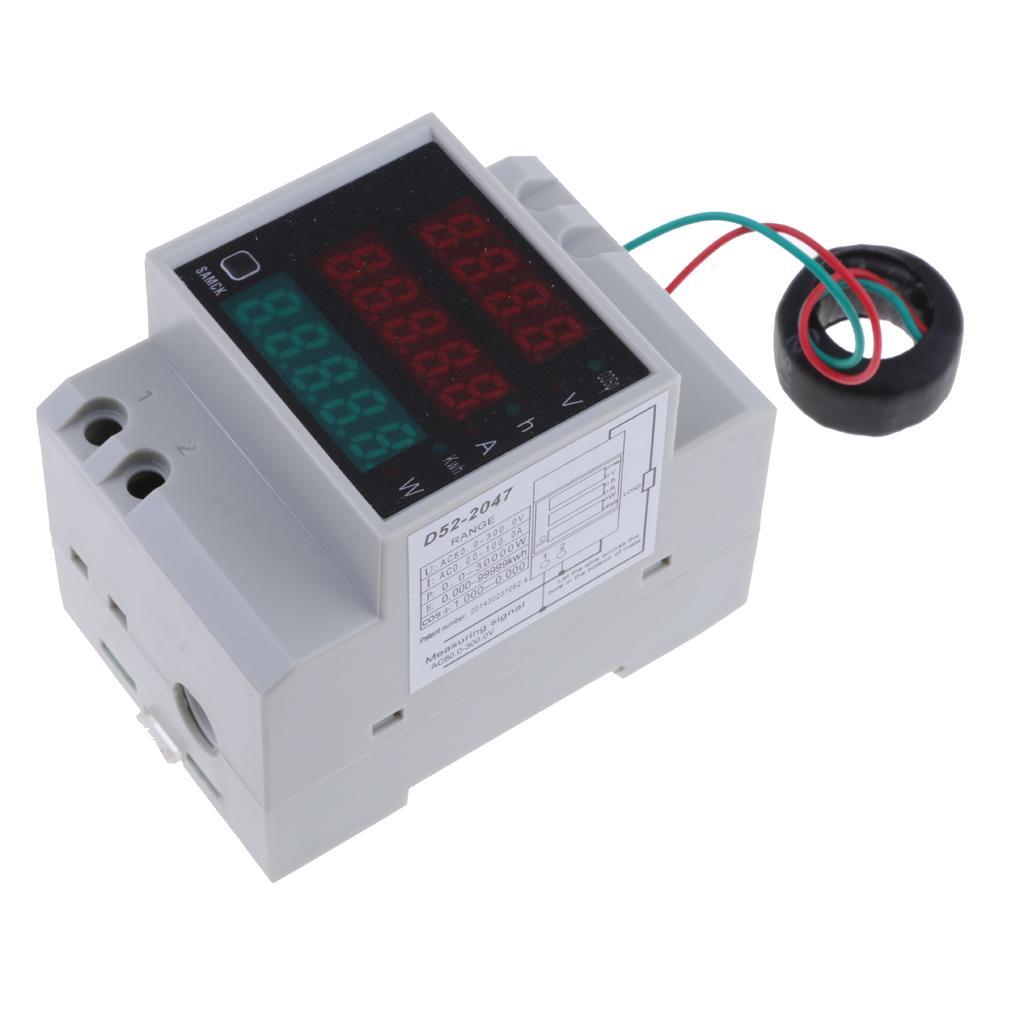 2pcs 80-300V D52-2047 LED Digital Din Rail Voltage Power Ammeter Voltmeter