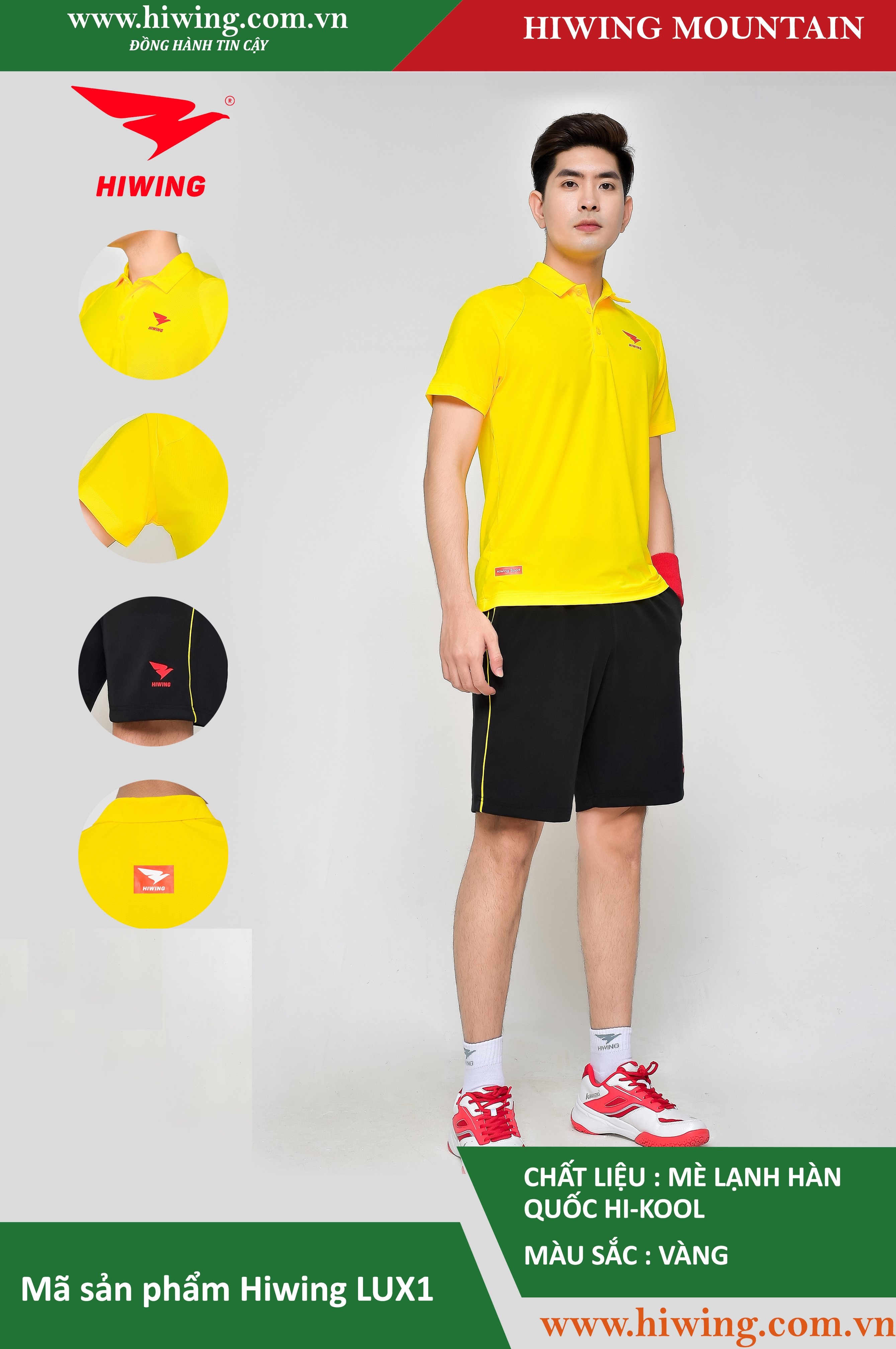Áo tennis, áo cầu lông Hiwing Mountain Lux 1 màu vàng