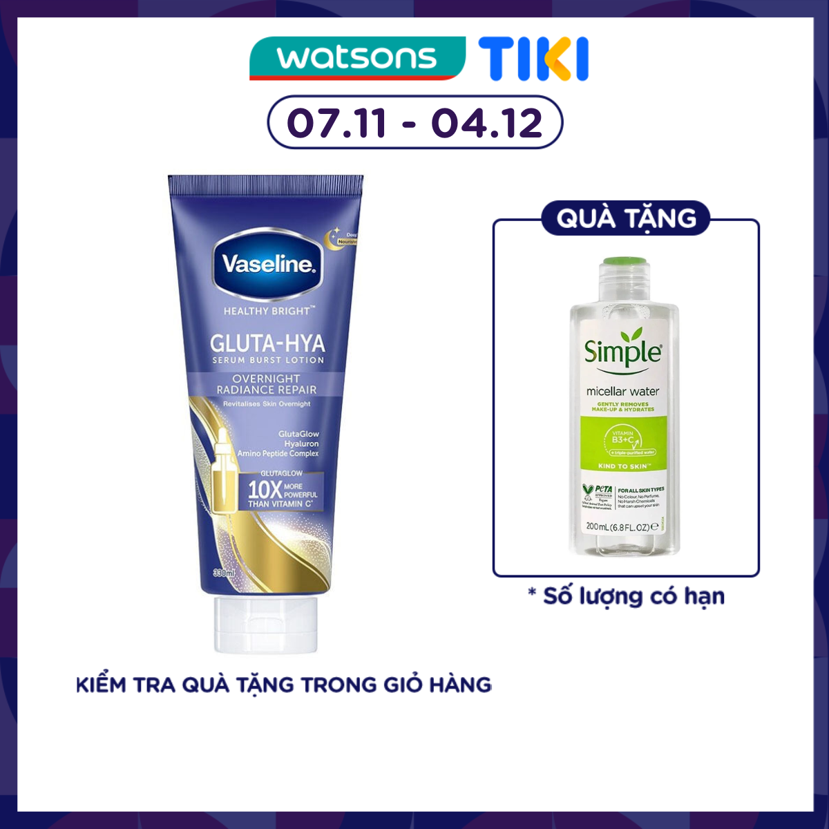 Serum Dưỡng Thể Vaseline Healthy Bright Gluta-Hya Serum Burst Lotion Overnight Radiance Repair 300ml