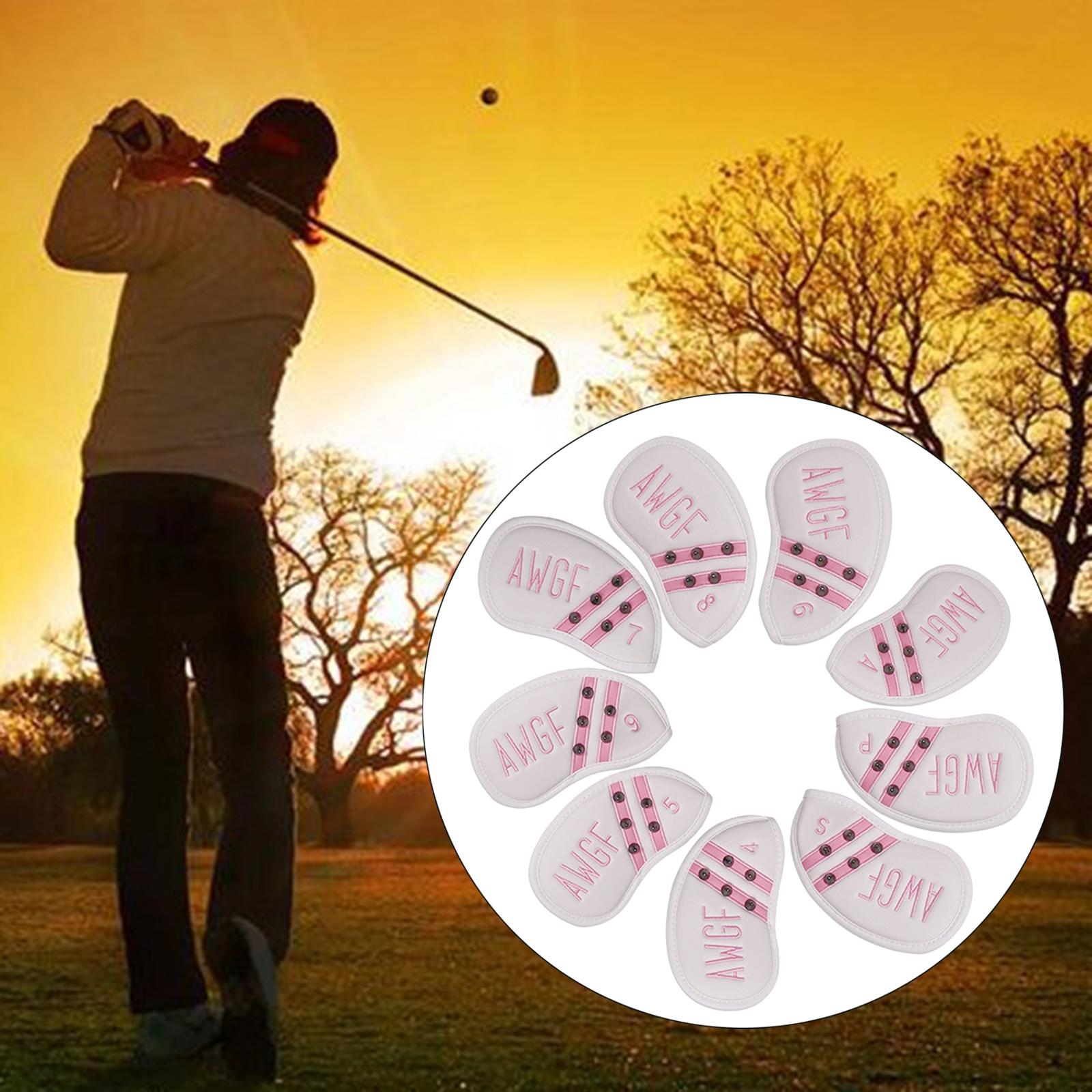 9 Pieces Club Head Covers Waterproof Leather 4-9,P,S,A Golf Iron Headcover White